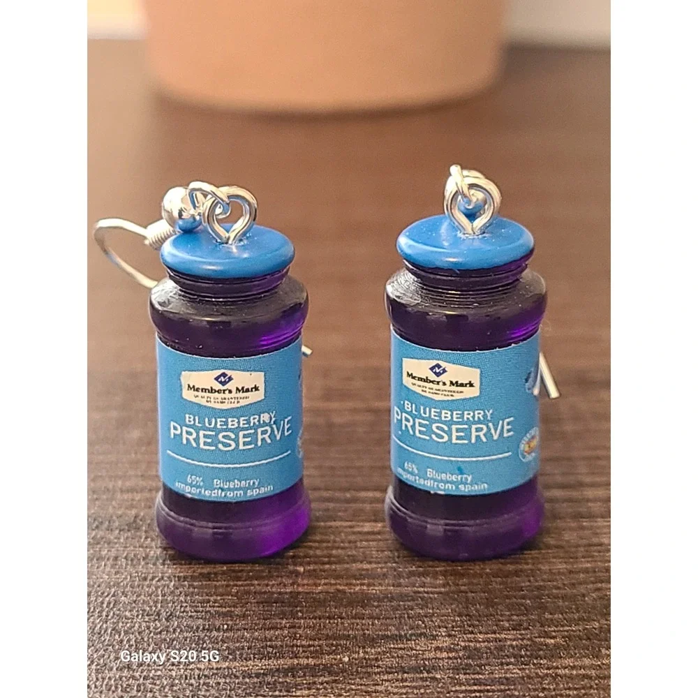 Blueberry Preserve Jar Miniature Earrings Purple Foodie Novelty Kitsch‎ Jewelry